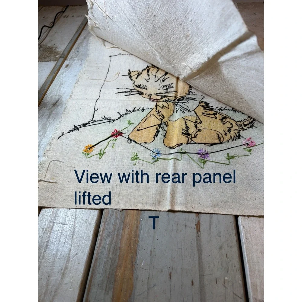 Vintage Embroidered Kitten Linen Unfinished Pillow Needs Batting and Closure‎
